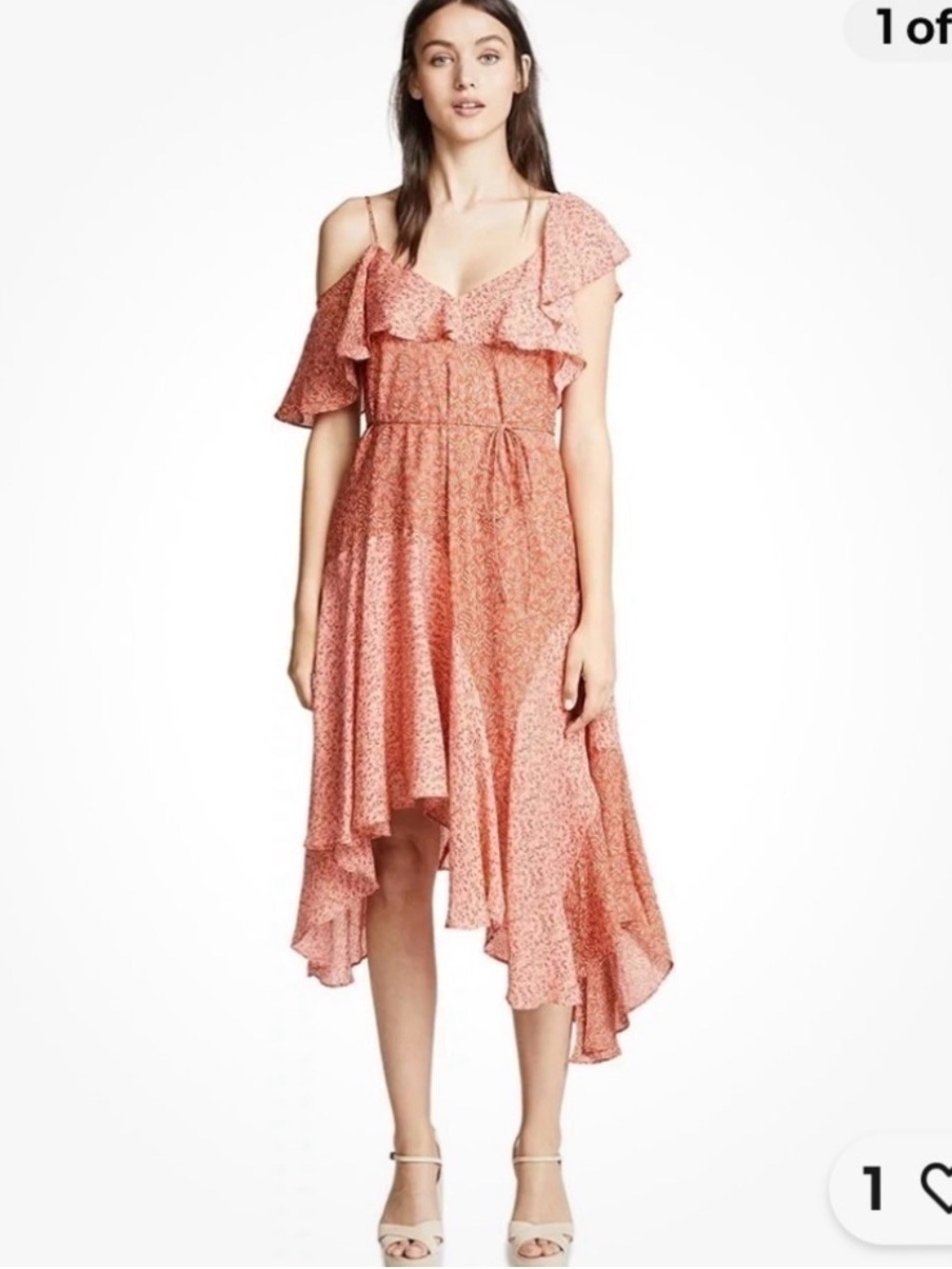 NEW Joie Hacinthia Cold-Shoulder Ruffle Midi Dress, Small